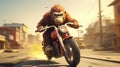 AI generated, Beautiful illustration of a tough looking monkey riding a motorcycle. Pixar style character.High speed motorbike