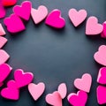 AI-Generated Beautiful Pink Color Small Hearts with Copy Space Isolated On Black Background.