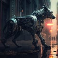 Futuristic Robot Dog in Dystopian City, Made with Generative AI