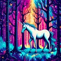 Whimsical Unicorn in Fantasy Forest, Made with Generative AI