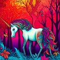 Whimsical Unicorn in Fantasy Forest, Made with Generative AI