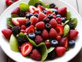 Berry salad with strawberries, blackberries, raspberries. AI Generated.