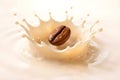 Coffee Bean Splashing Into Creamy Milk Creating Clean Dynamic Beverage Concept Royalty Free Stock Photo
