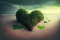 ai generated of a big plants heart with small green hearts on the sand on the beach, generative ai fancy wedding greetings card Royalty Free Stock Photo