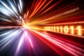 AI generated binary data speed light background with glowing red and blue streaks and streaming code creating futuristic Royalty Free Stock Photo