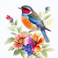 AI generated bird surrounded by colorful flowers