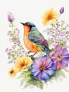 AI generated bird surrounded by colorful flowers