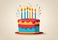 a birthday cake with lit candles, icing, and colorful confetti Royalty Free Stock Photo