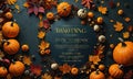 A fall themed table setting with pumpkins and leaves. Royalty Free Stock Photo