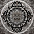 AI generated black and white mandala style artwork depicting a fully blossomed flower like design