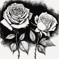 AI generated black and white painting of a pair of roses