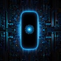 Blue circuit design with biometric overlay showcasing AI smart lock for secure access Royalty Free Stock Photo