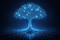 AI generated blue circuit digital tree glowing on dark background symbolizing data networks connectivity intelligence innovation Royalty Free Stock Photo