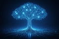AI generated blue circuit digital tree glowing on dark background symbolizing data networks connectivity intelligence innovation Royalty Free Stock Photo