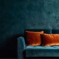 AI generated blue couch in a modern living room with two decorative cushions