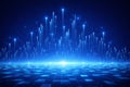 AI generated blue digital grid with rising light streams visualizing big data analytics artificial intelligence processing cloud Royalty Free Stock Photo