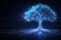 AI generated blue glowing digital tree with flowing data circuits particles and networks symbolizing artificial intelligence big Royalty Free Stock Photo