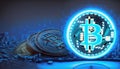 AI generated blue illuminated Bitcoin