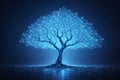 AI generated blue polygon tree formed by glowing network lines on dark background symbolizing data connectivity digital Royalty Free Stock Photo