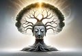 a bodhi tree with the head of a buddha in the shape of a human head Royalty Free Stock Photo