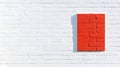 AI-generated Bold Red Brick Accent on Clean White Brick Wall - Modern Contrast Royalty Free Stock Photo