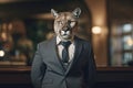 Man in suit with a puma head and blurred background Royalty Free Stock Photo