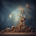AI generated books ladder and tree education