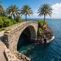 bridge in ocean with palm trees Royalty Free Stock Photo