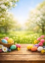 Bright Spring Easter Table Scene With Flowers And Decorated Eggs Royalty Free Stock Photo