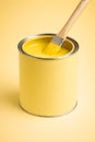 Yellow Paint Can With Brush Bright Minimal Creative Color Concept Royalty Free Stock Photo