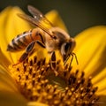 AI generated brightly-colored bee perched on vibrant yellow flower