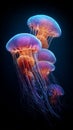 AI generated Brightly glowing jelly fish in deep sea Royalty Free Stock Photo