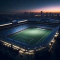 Ai generated a brightly lit soccer stadium from a bird\'s eye view at night