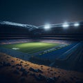 Ai generated a brightly lit soccer stadium at night, devoid of any spectators