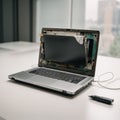 AI generated, Broken Laptop Computer With Pieces Royalty Free Stock Photo