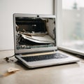 AI generated, Broken Laptop Computer With Pieces Royalty Free Stock Photo