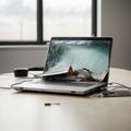 AI generated, Broken Laptop Computer With Pieces Royalty Free Stock Photo