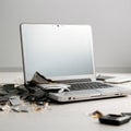 AI generated, Broken Laptop Computer With Pieces Royalty Free Stock Photo