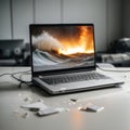 AI generated, Broken Laptop Computer With Pieces Royalty Free Stock Photo