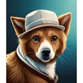 AI generated brown dog wearing a white hat and a white scarf