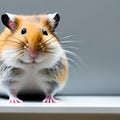 AI generated brown and white hamster standing against gray background