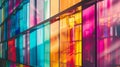 AI Generated. The building\'s modern glass features a vibrant, multi-colored pattern. Royalty Free Stock Photo