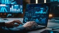AI generated business analytics dashboard on laptop with real time data visualization Royalty Free Stock Photo