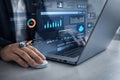 AI generated business analytics dashboard with professional using laptop and mouse to analyze data visualization performance Royalty Free Stock Photo