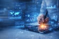 AI generated business analytics interface with holographic charts graphs and digital dashboard on tablet showing data analysis Royalty Free Stock Photo