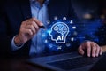 AI generated business professional interacting advanced artificial intelligence interface representing data analytics automation Royalty Free Stock Photo
