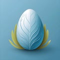 calm blue easter egg with leaves on blue background Royalty Free Stock Photo