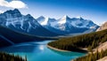 a canadian rockies mountain lake with a lake and blue sky in the background Royalty Free Stock Photo