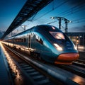 Modern high-speed train on the railway station at night, toned Royalty Free Stock Photo