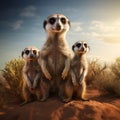 family of meerkats standing on their hind legs, their curious expressions portraying their vigilant nature by AI generated Royalty Free Stock Photo